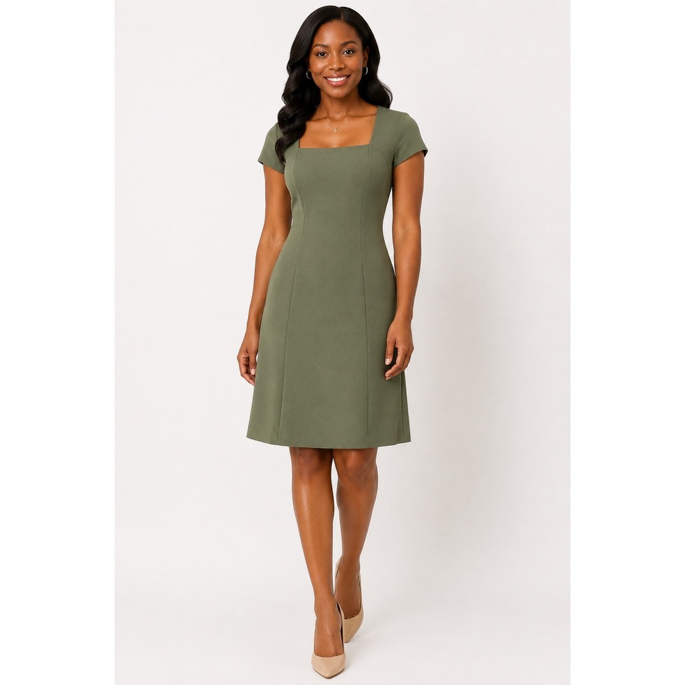 NWT Montgomery Post Olive Green Square Neck A-Line Dress Size Medium